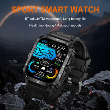 Sports Smartwatch 3ATM Waterproof Bluetooth Call, Heart Rate, SpO2, Sleep Monitor