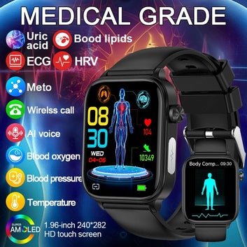 Smartwatch AI-Powered Monitoring BP ECG HR with 1-Click Analysis